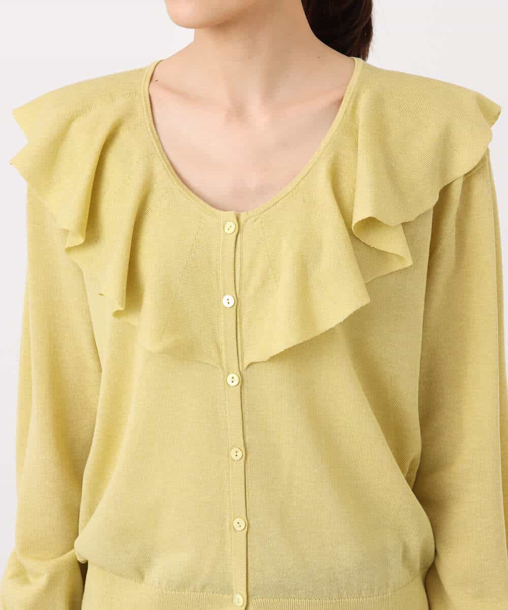 FKSGD41160 MK MICHEL KLEIN(MK ミッシェルクラン) ラッフルフリルデザインカーディガン/接触冷感/UVカット/洗える イエロー