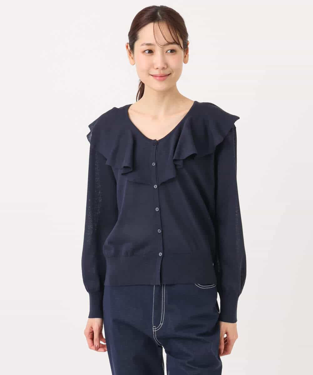 FKSGD41160 MK MICHEL KLEIN(MK ミッシェルクラン) ラッフルフリルデザインカーディガン/接触冷感/UVカット/洗える イエロー