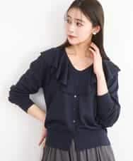 FKSGD41160 MK MICHEL KLEIN(MK ミッシェルクラン) ラッフルフリルデザインカーディガン/接触冷感/UVカット/洗える ネイビー