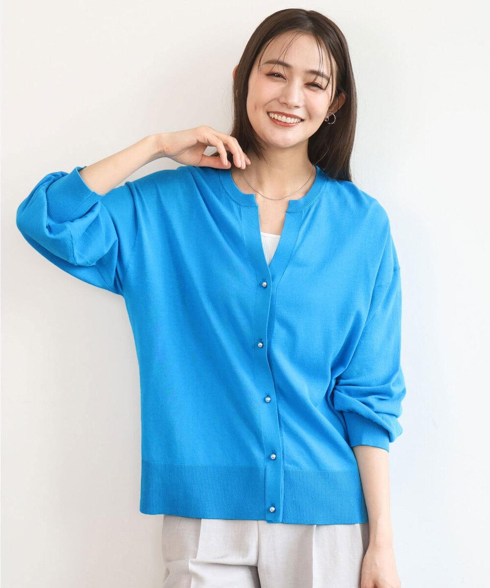 FKSGD42150 MK MICHEL KLEIN(MK ミッシェルクラン) [UVカット/接触冷感/洗える]キーネックカーディガン ブルー