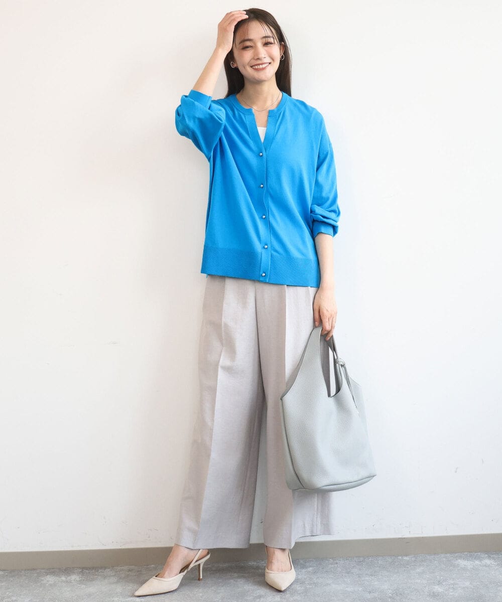 FKSGD42150 MK MICHEL KLEIN(MK ミッシェルクラン) [UVカット/接触冷感/洗える]キーネックカーディガン ブルー