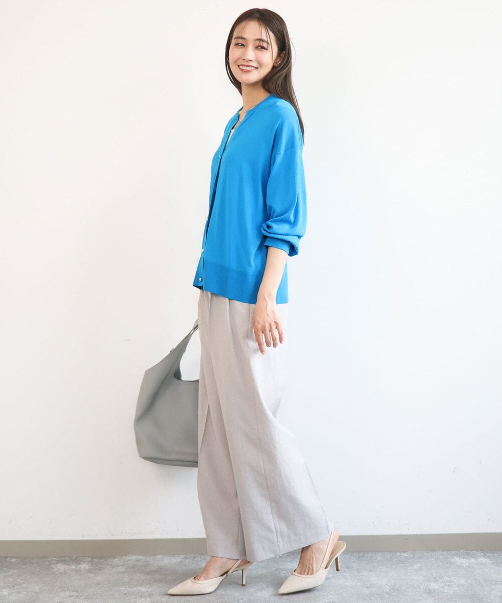 FKSGD42150 MK MICHEL KLEIN(MK ミッシェルクラン) [UVカット/接触冷感/洗える]キーネックカーディガン ブルー