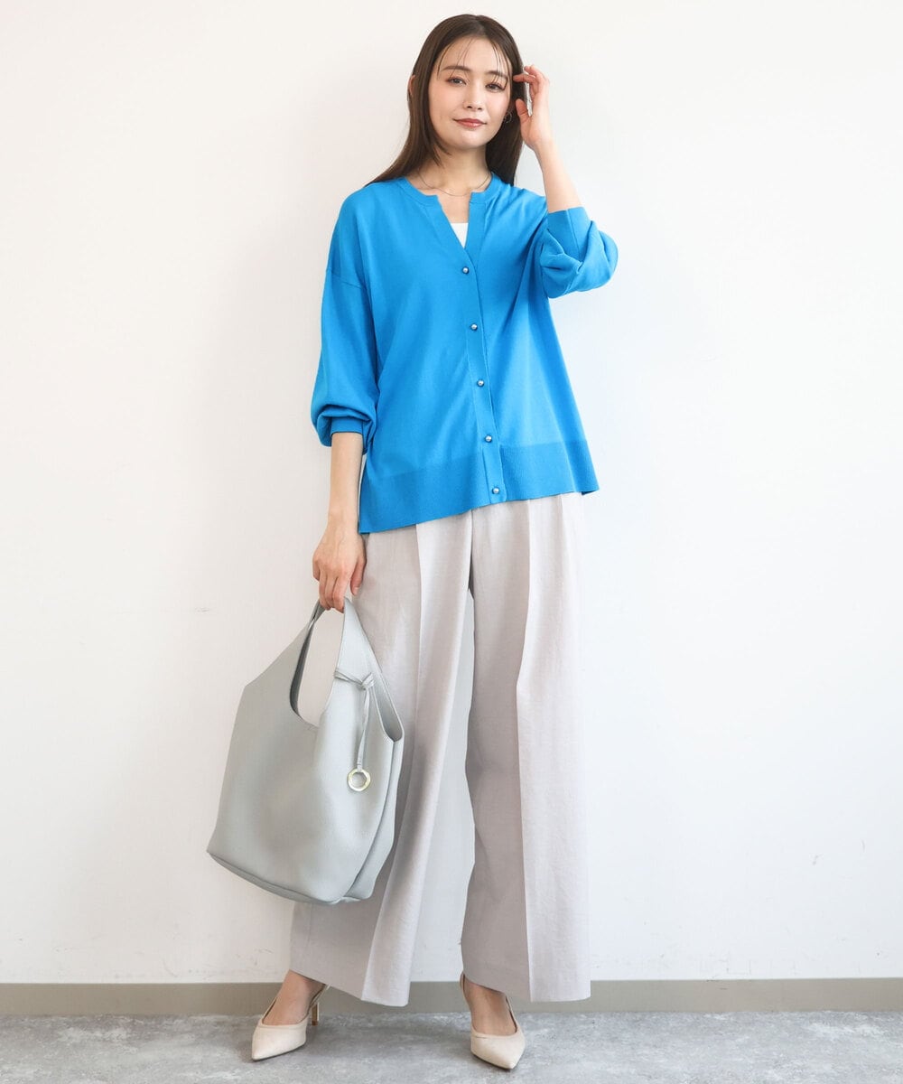 FKSGD42150 MK MICHEL KLEIN(MK ミッシェルクラン) [UVカット/接触冷感/洗える]キーネックカーディガン ブルー