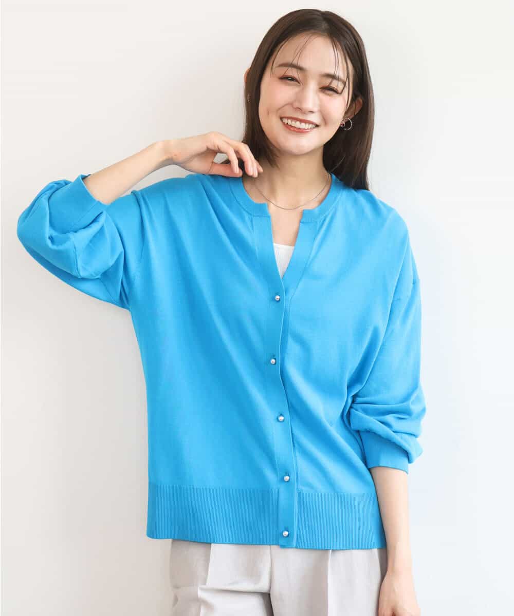 FKSGD42150 MK MICHEL KLEIN(MK ミッシェルクラン) キーネックカーディガン/接触冷感/UVカット/洗える ブルー