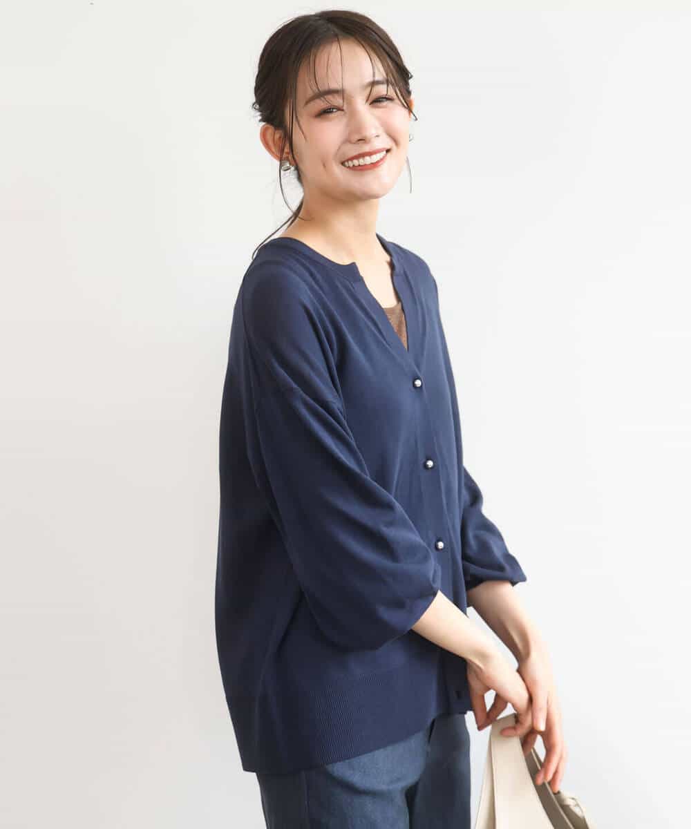 FKSGD42150 MK MICHEL KLEIN(MK ミッシェルクラン) キーネックカーディガン/接触冷感/UVカット/洗える ブルー