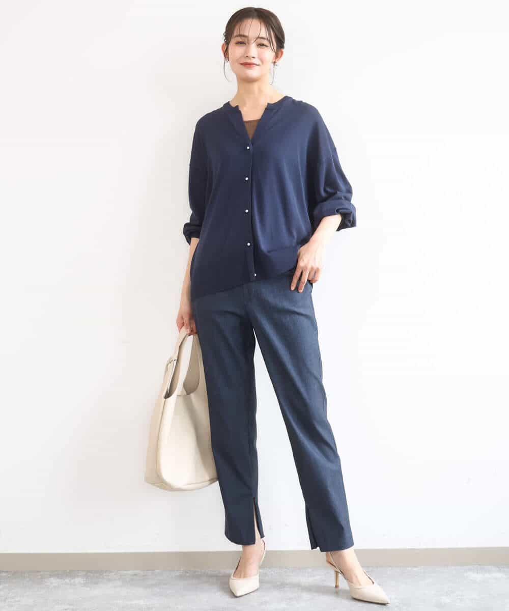 FKSGD42150 MK MICHEL KLEIN(MK ミッシェルクラン) キーネックカーディガン/接触冷感/UVカット/洗える ブルー