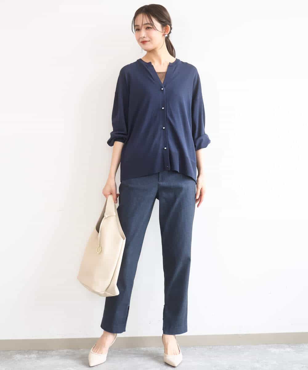 FKSGD42150 MK MICHEL KLEIN(MK ミッシェルクラン) キーネックカーディガン/接触冷感/UVカット/洗える ブルー