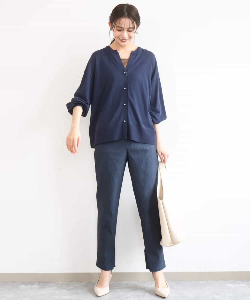 FKSGD42150 MK MICHEL KLEIN(MK ミッシェルクラン) キーネックカーディガン/接触冷感/UVカット/洗える ブルー