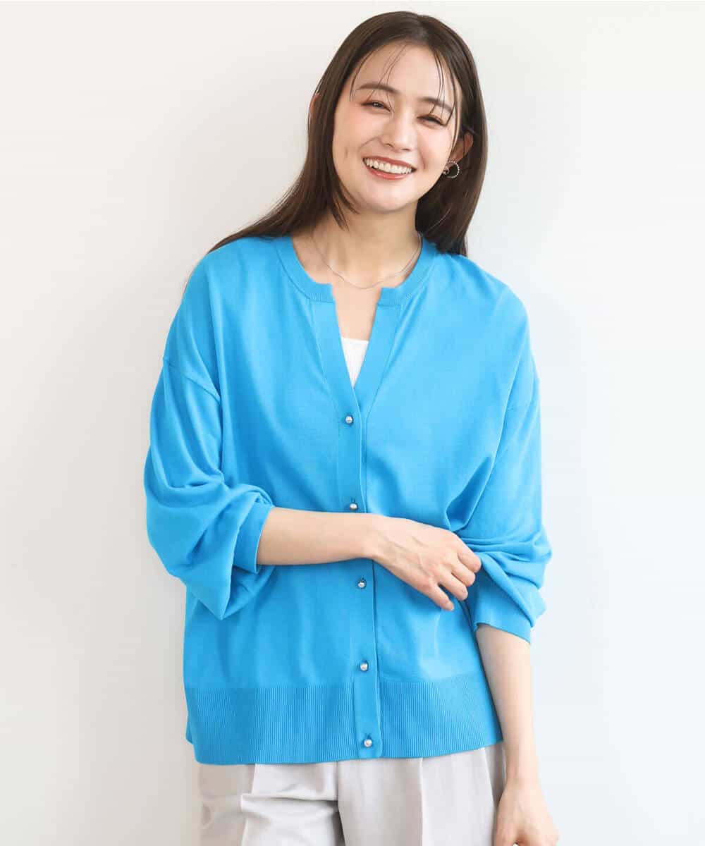 FKSGD42150 MK MICHEL KLEIN(MK ミッシェルクラン) キーネックカーディガン/接触冷感/UVカット/洗える ブルー