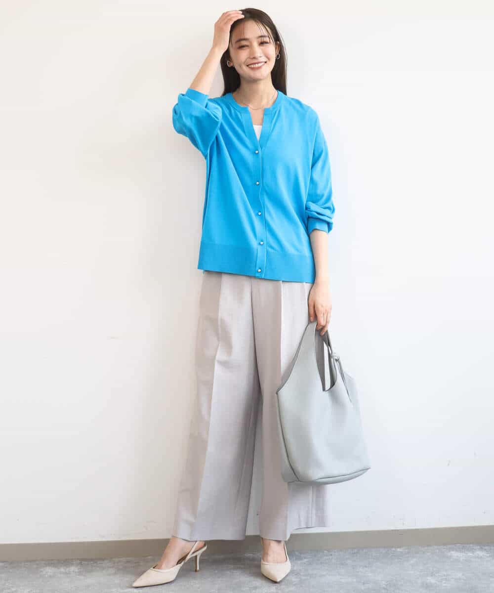 FKSGD42150 MK MICHEL KLEIN(MK ミッシェルクラン) キーネックカーディガン/接触冷感/UVカット/洗える ブルー