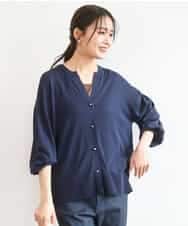 FKSGD42150 MK MICHEL KLEIN(MK ミッシェルクラン) キーネックカーディガン/接触冷感/UVカット/洗える ネイビー