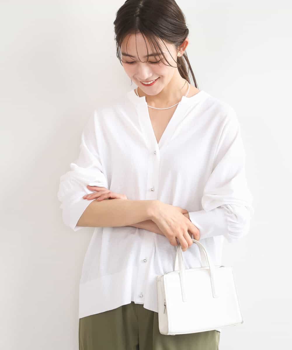 FKSGD42150 MK MICHEL KLEIN(MK ミッシェルクラン) キーネックカーディガン/接触冷感/UVカット/洗える ホワイト