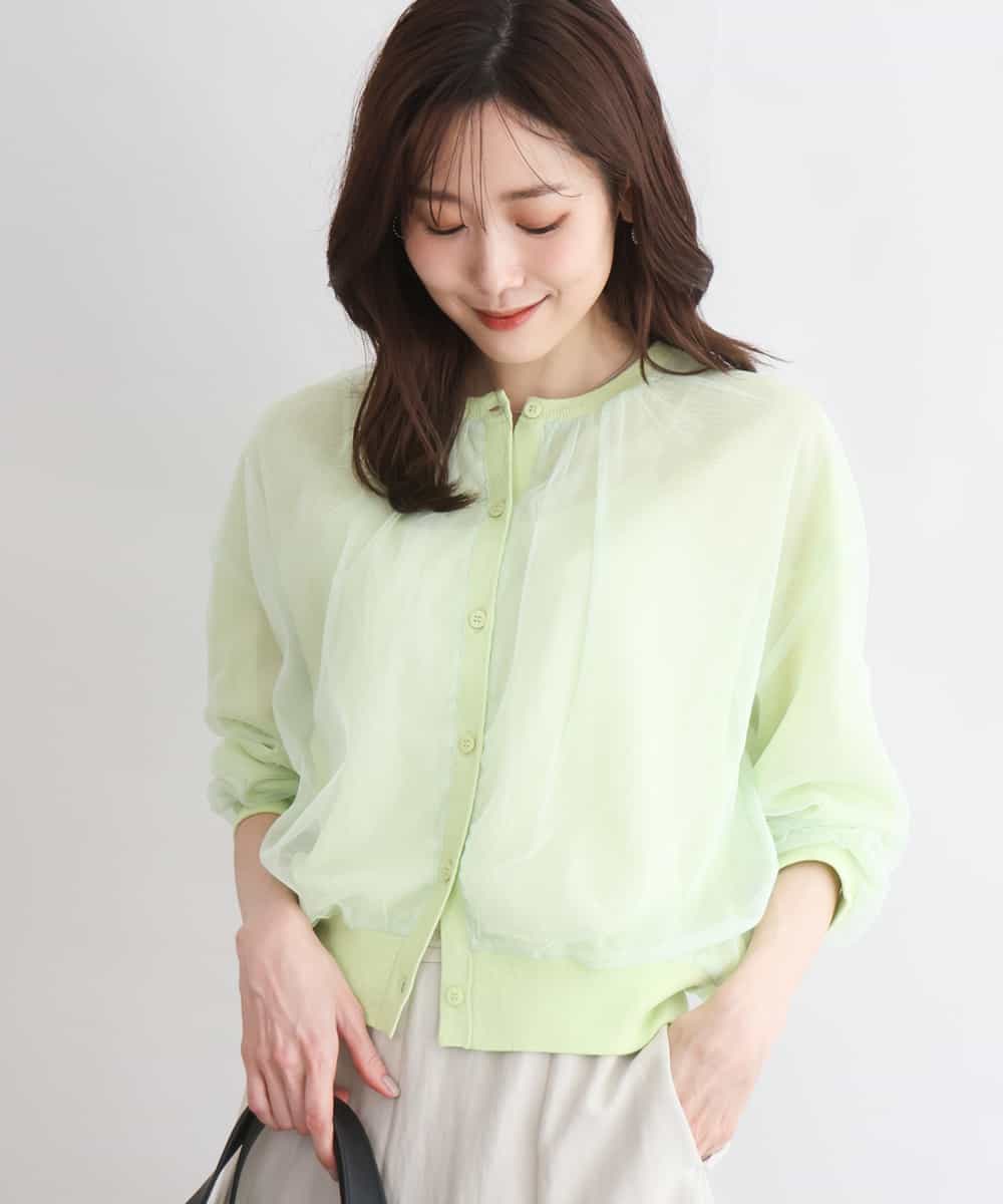 FKSGD50160 MK MICHEL KLEIN(MK ミッシェルクラン) [洗える]チュールシアーニットカーディガン ライムグリーン