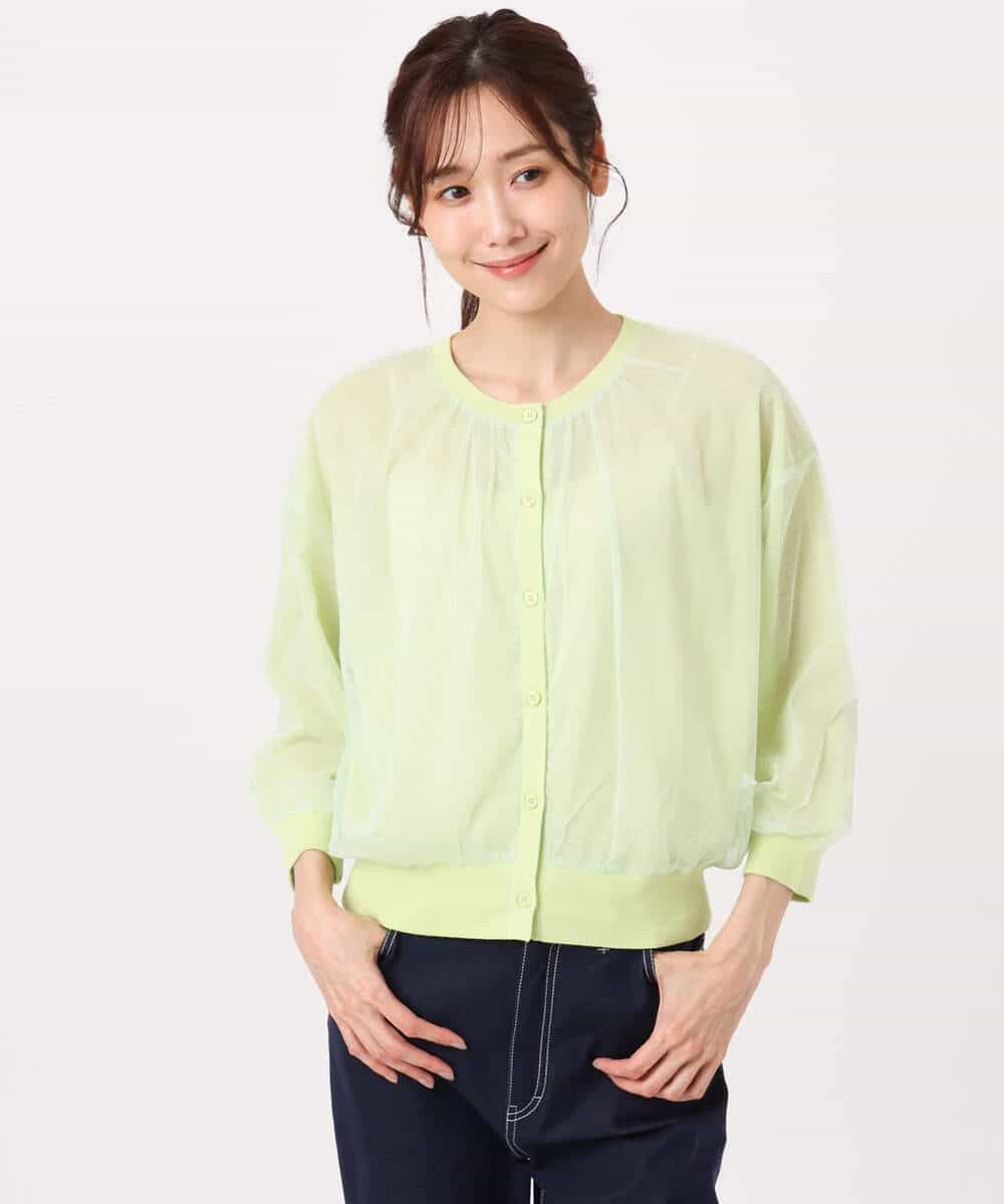 FKSGD50160 MK MICHEL KLEIN(MK ミッシェルクラン) [洗える]チュールシアーニットカーディガン ライムグリーン