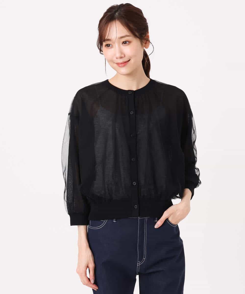 FKSGD50160 MK MICHEL KLEIN(MK ミッシェルクラン) [洗える]チュールシアーニットカーディガン ライムグリーン