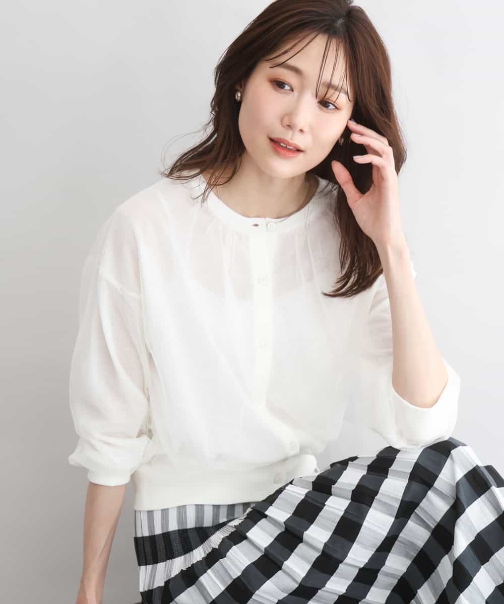 FKSGD50160 MK MICHEL KLEIN(MK ミッシェルクラン) [洗える]チュールシアーニットカーディガン ホワイト