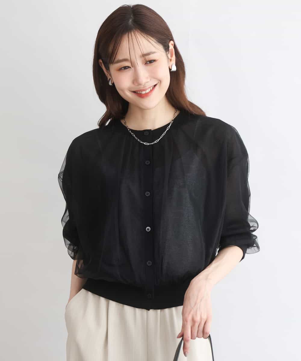 FKSGD50160 MK MICHEL KLEIN(MK ミッシェルクラン) [洗える]チュールシアーニットカーディガン ブラック