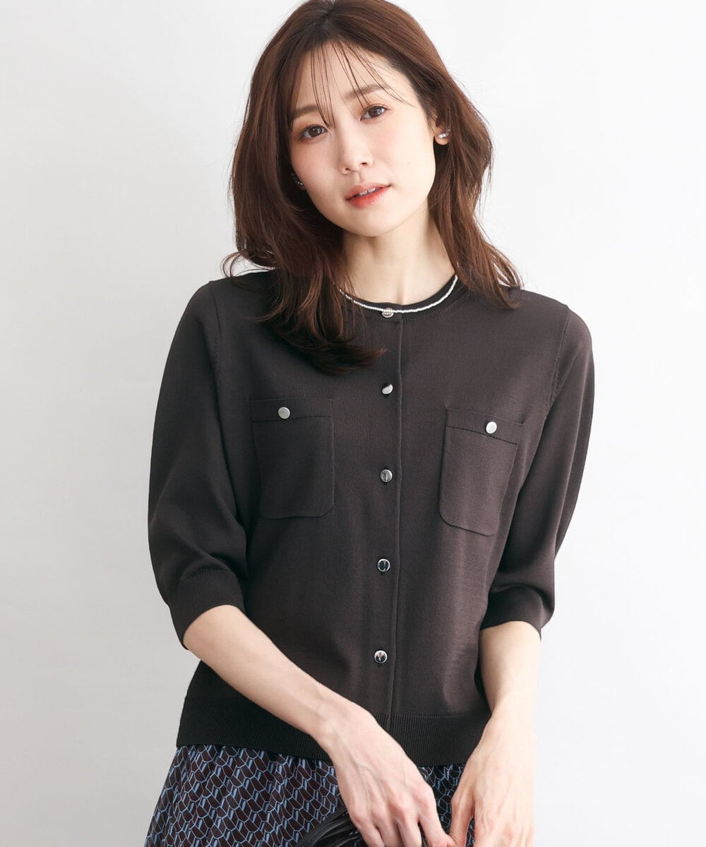 FKSGD53140 MK MICHEL KLEIN(MK ミッシェルクラン) [UVカット/接触冷感/洗える]コンパクトニットカーディガン ブラウン
