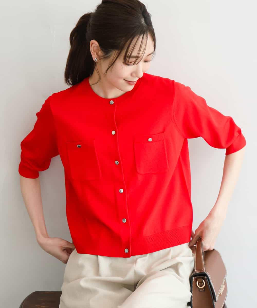 FKSGD53140 MK MICHEL KLEIN(MK ミッシェルクラン) [UVカット/接触冷感/洗える]コンパクトニットカーディガン レッド