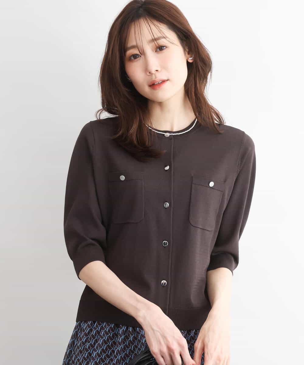 FKSGD53140 MK MICHEL KLEIN(MK ミッシェルクラン) [UVカット/接触冷感/洗える]コンパクトニットカーディガン ブラウン