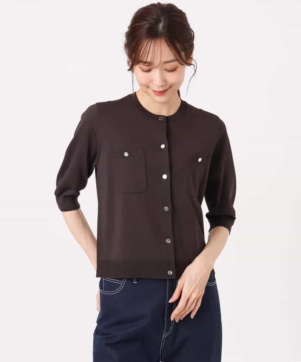FKSGD53140 MK MICHEL KLEIN(MK ミッシェルクラン) [UVカット/接触冷感/洗える]コンパクトニットカーディガン ブラウン