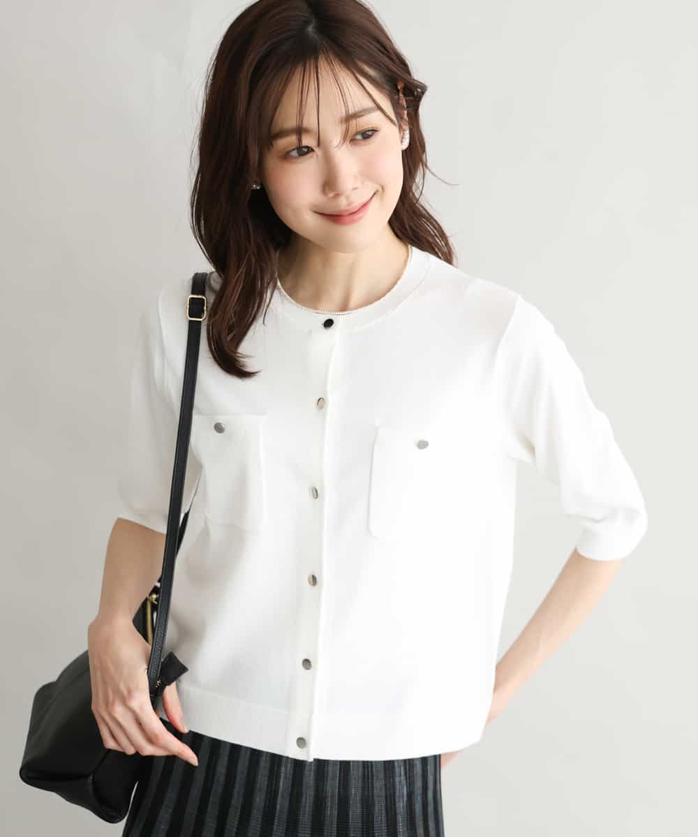 FKSGD53140 MK MICHEL KLEIN(MK ミッシェルクラン) [UVカット/接触冷感/洗える]コンパクトニットカーディガン ホワイト