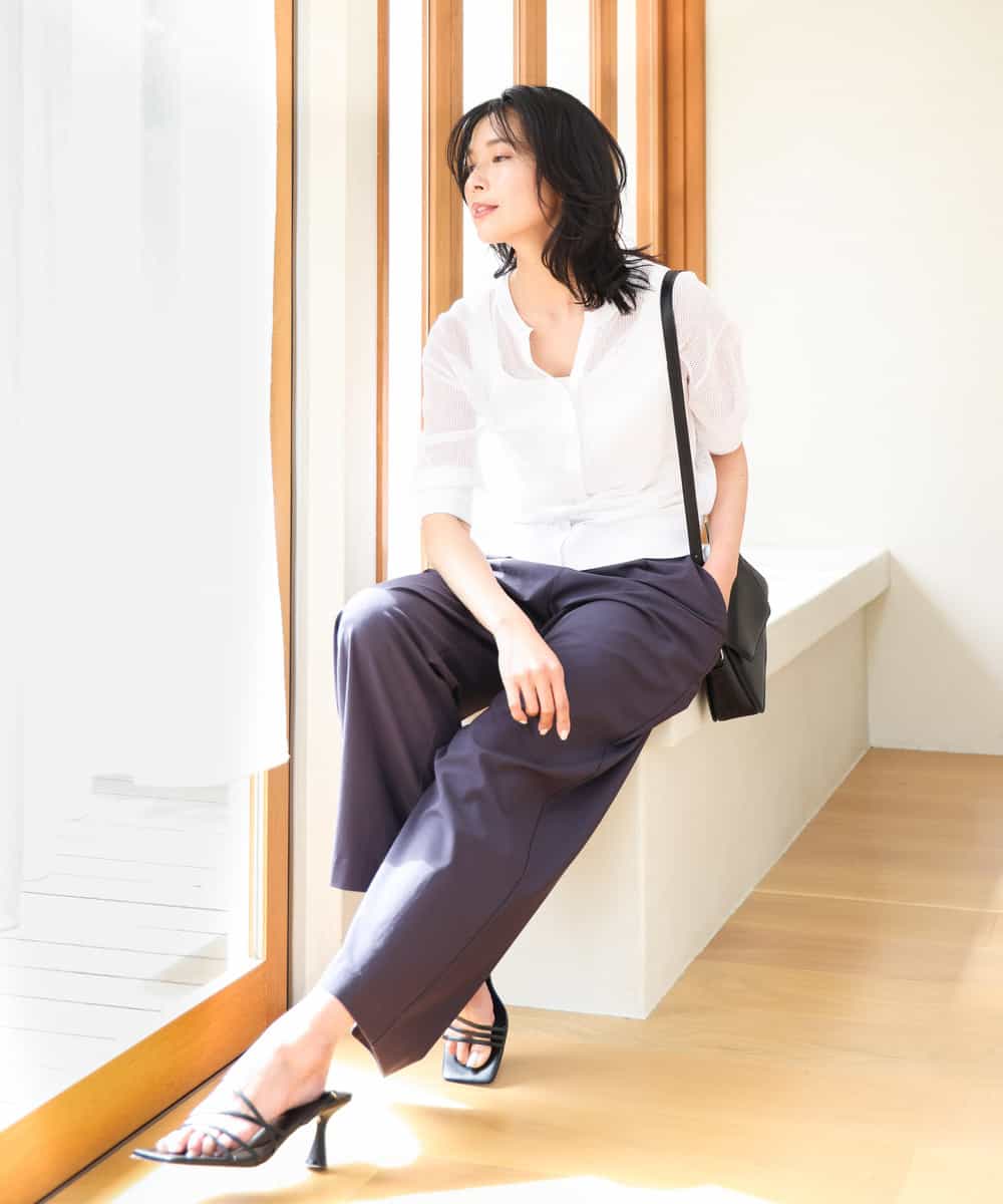 FKSHA50140 MK MICHEL KLEIN(MK ミッシェルクラン) メッシュ柄ニットカーディガン イエロー