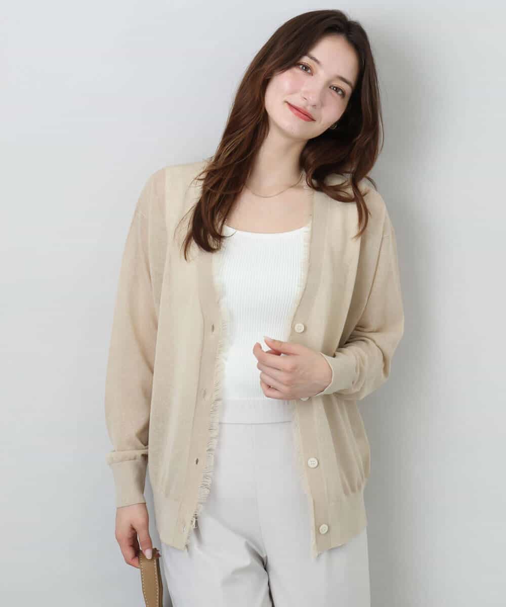 FKSHA51160 MK MICHEL KLEIN(MK ミッシェルクラン) フリンジディティールシアーニットカーディガン/洗える ベージュ