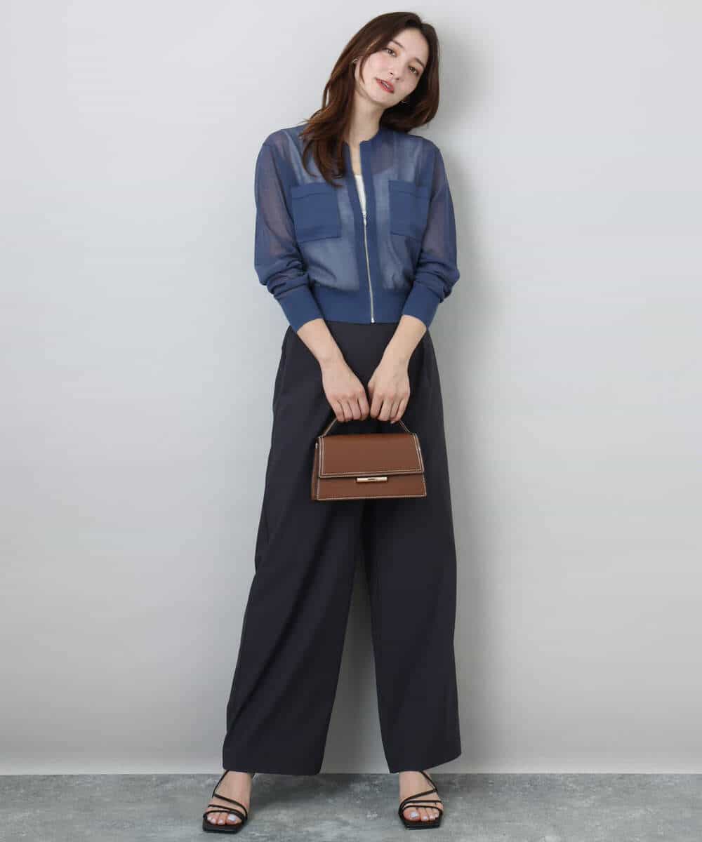 FKSHA52160 MK MICHEL KLEIN(MK ミッシェルクラン) ダブルジップシアーニットブルゾン/接触冷感/洗える ライトグレー