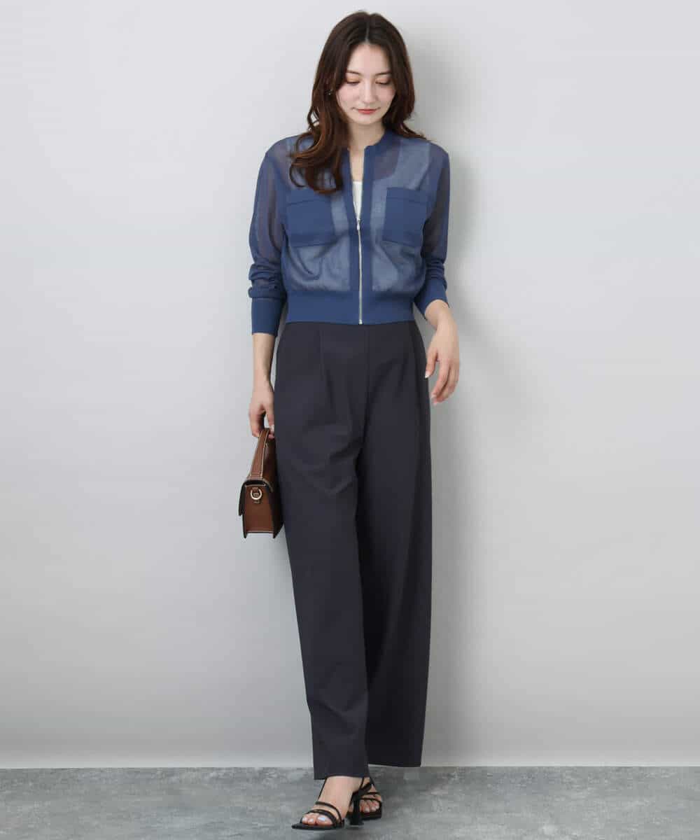 FKSHA52160 MK MICHEL KLEIN(MK ミッシェルクラン) ダブルジップシアーニットブルゾン/接触冷感/洗える ライトグレー