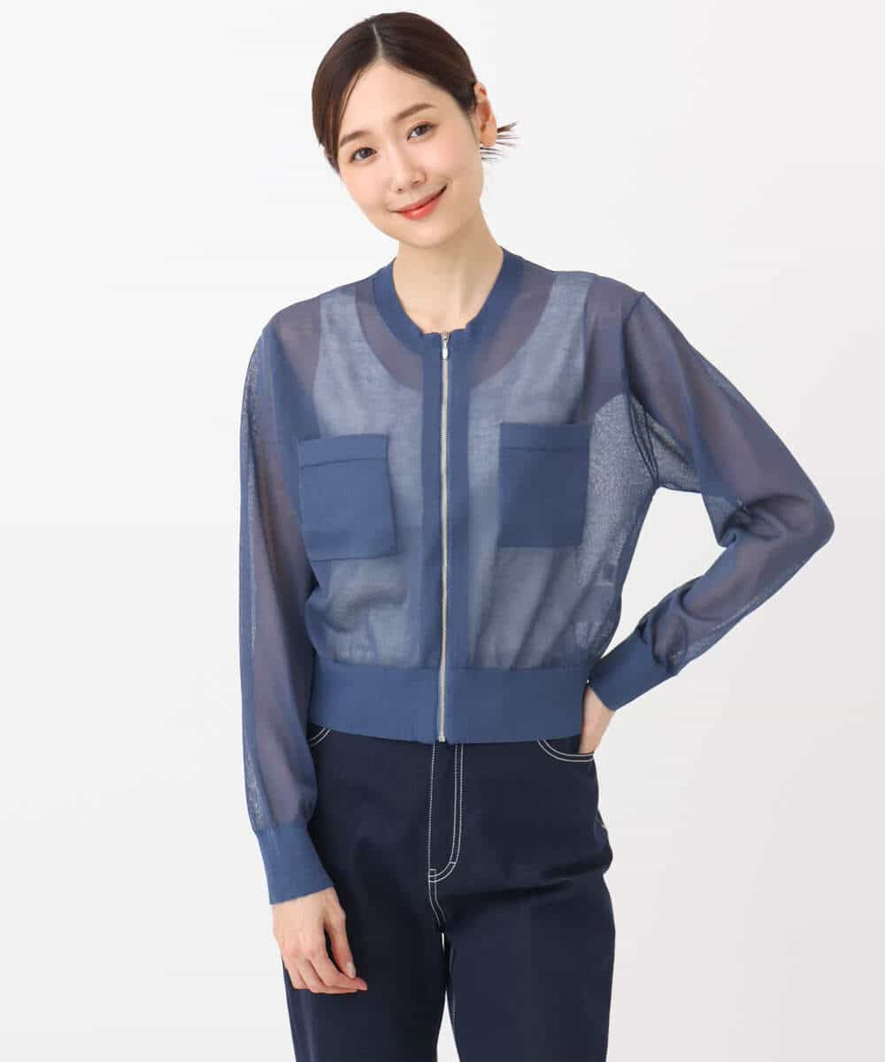 FKSHA52160 MK MICHEL KLEIN(MK ミッシェルクラン) ダブルジップシアーニットブルゾン/接触冷感/洗える ライトグレー