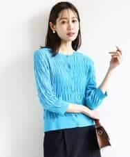 FKSHA61130 MK MICHEL KLEIN(MK ミッシェルクラン) シャーリングボーダーニットカーディガン/洗える ブルー