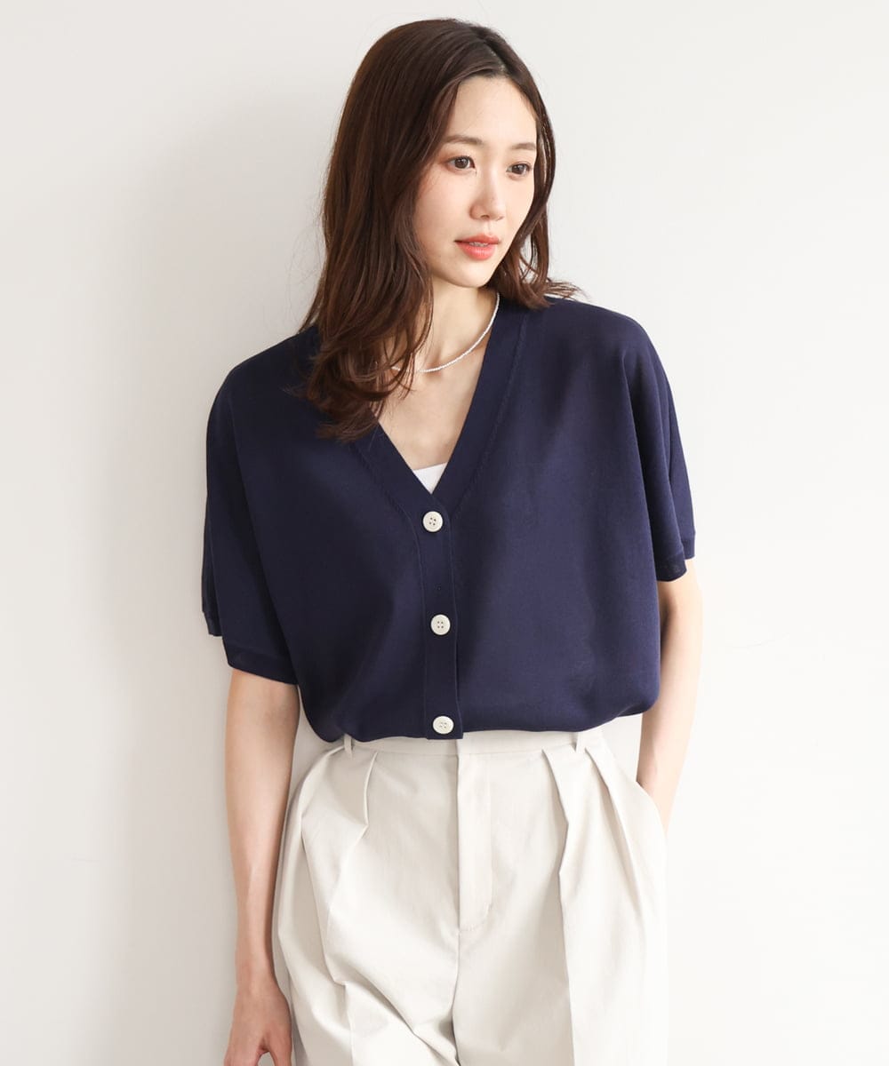 FKSHD61140 MK MICHEL KLEIN(MK ミッシェルクラン) [洗える]Vネックドルマンスリーブカーディガン ネイビー