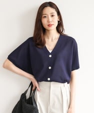 FKSHD61140 MK MICHEL KLEIN(MK ミッシェルクラン) [洗える]Vネックドルマンスリーブカーディガン ネイビー