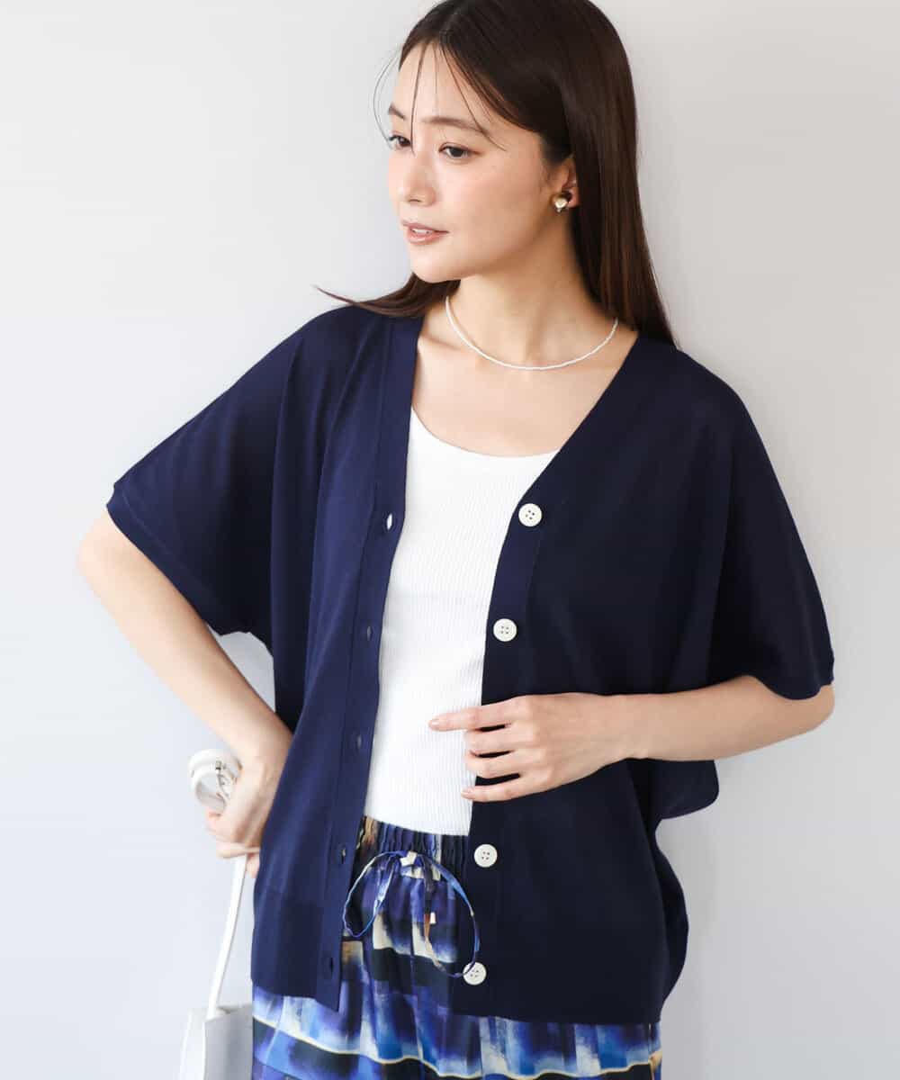 FKSHD61140 MK MICHEL KLEIN(MK ミッシェルクラン) [洗える]Vネックドルマンスリーブカーディガン ネイビー