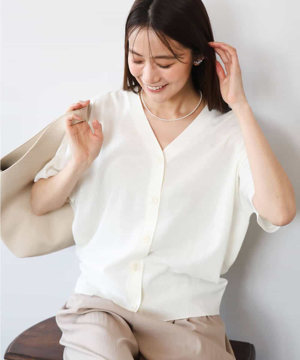 FKSHD61140 MK MICHEL KLEIN(MK ミッシェルクラン) [洗える]Vネックドルマンスリーブカーディガン ネイビー