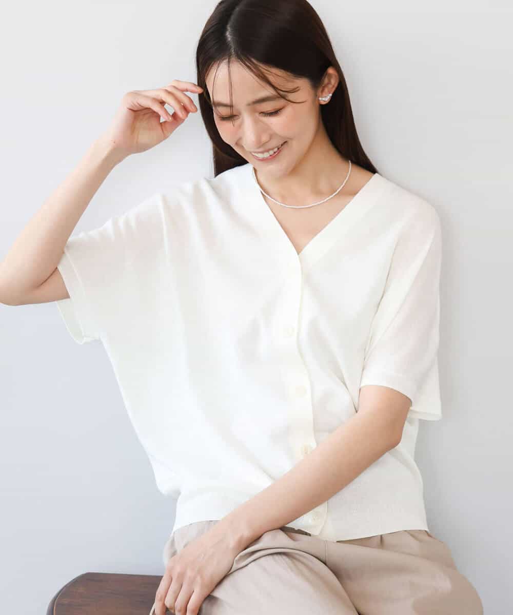 FKSHD61140 MK MICHEL KLEIN(MK ミッシェルクラン) [洗える]Vネックドルマンスリーブカーディガン ネイビー
