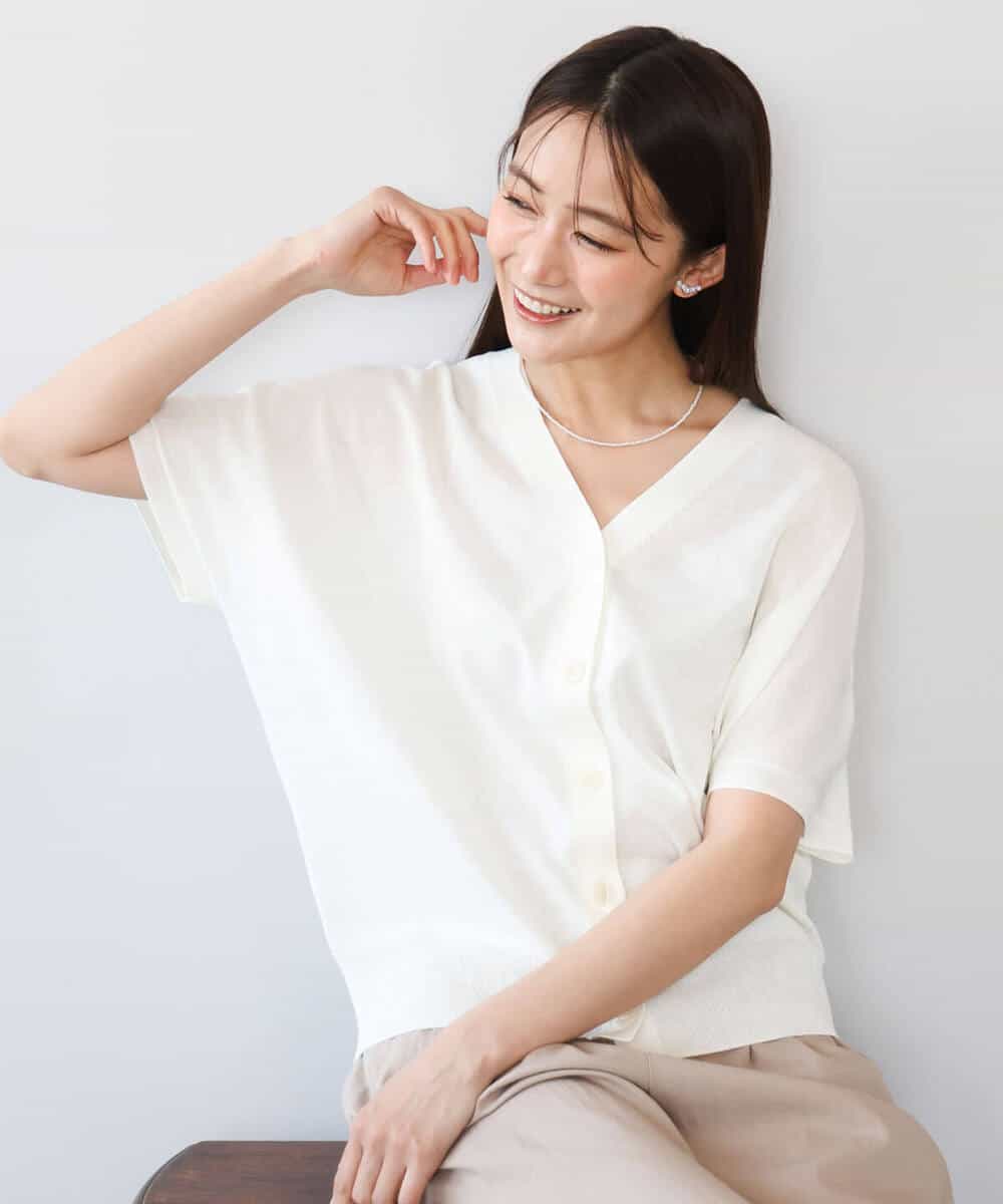 FKSHD61140 MK MICHEL KLEIN(MK ミッシェルクラン) [洗える]Vネックドルマンスリーブカーディガン ネイビー