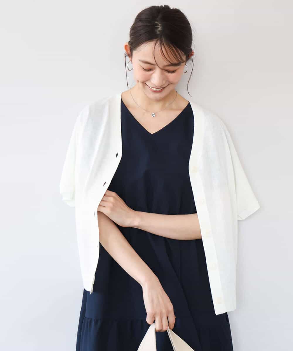FKSHD61140 MK MICHEL KLEIN(MK ミッシェルクラン) [洗える]Vネックドルマンスリーブカーディガン ネイビー