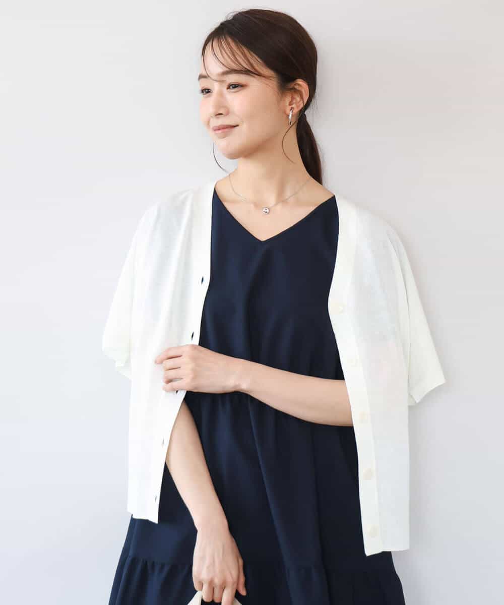 FKSHD61140 MK MICHEL KLEIN(MK ミッシェルクラン) [洗える]Vネックドルマンスリーブカーディガン ネイビー
