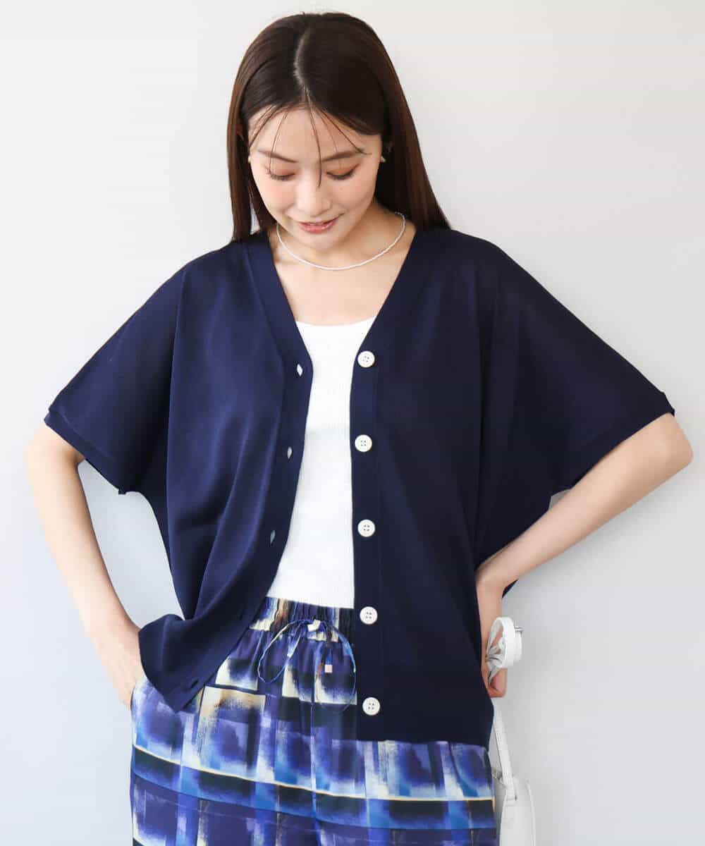 FKSHD61140 MK MICHEL KLEIN(MK ミッシェルクラン) [洗える]Vネックドルマンスリーブカーディガン ネイビー