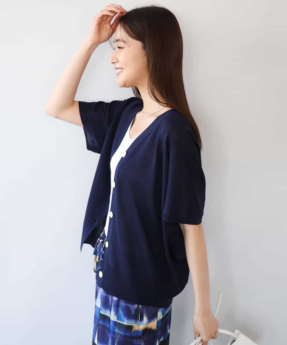 FKSHD61140 MK MICHEL KLEIN(MK ミッシェルクラン) [洗える]Vネックドルマンスリーブカーディガン ネイビー