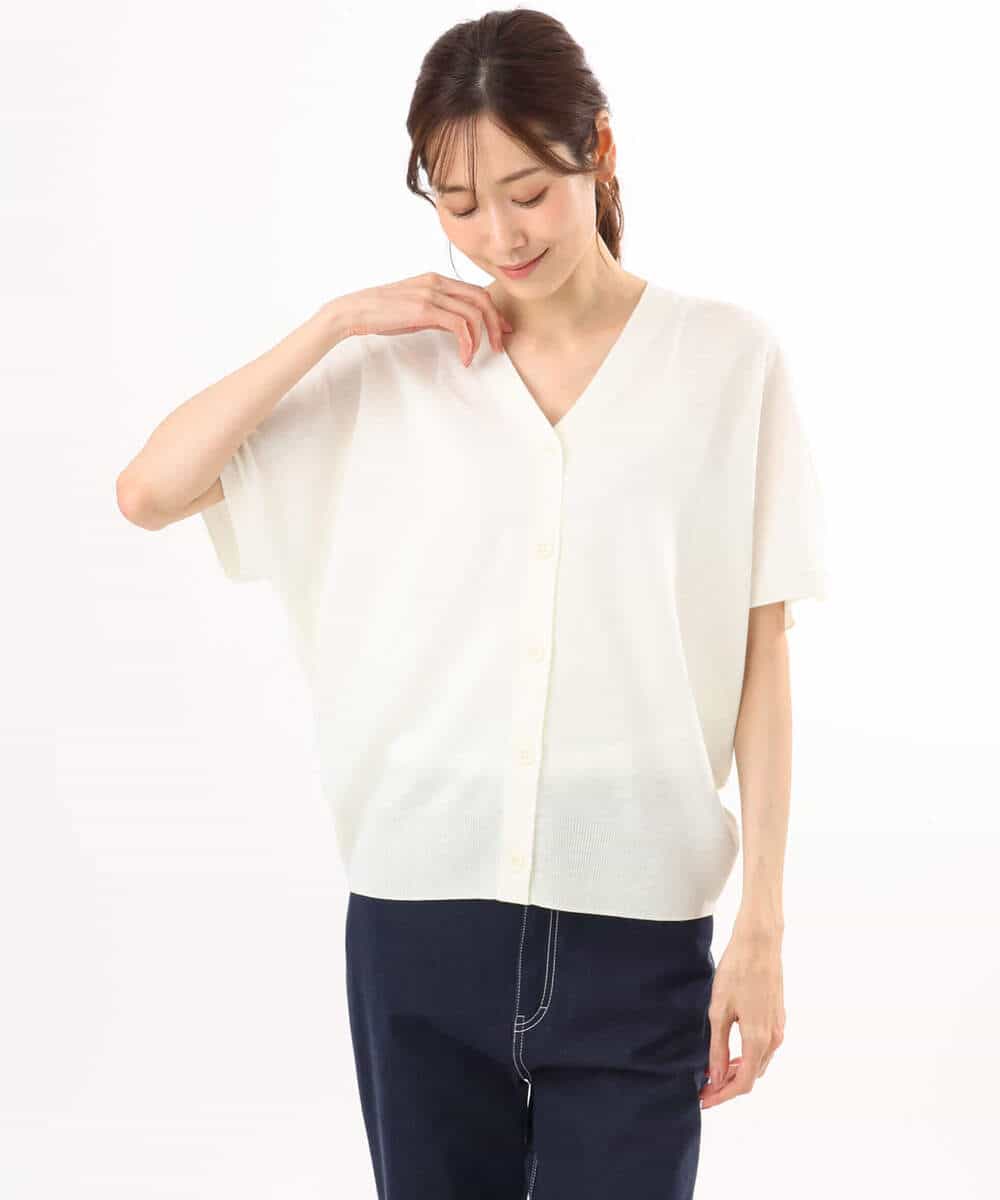 FKSHD61140 MK MICHEL KLEIN(MK ミッシェルクラン) [洗える]Vネックドルマンスリーブカーディガン ネイビー