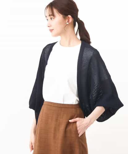 FKSHV60140 MK MICHEL KLEIN レーシー編みモモンガニットカーディガン/洗える