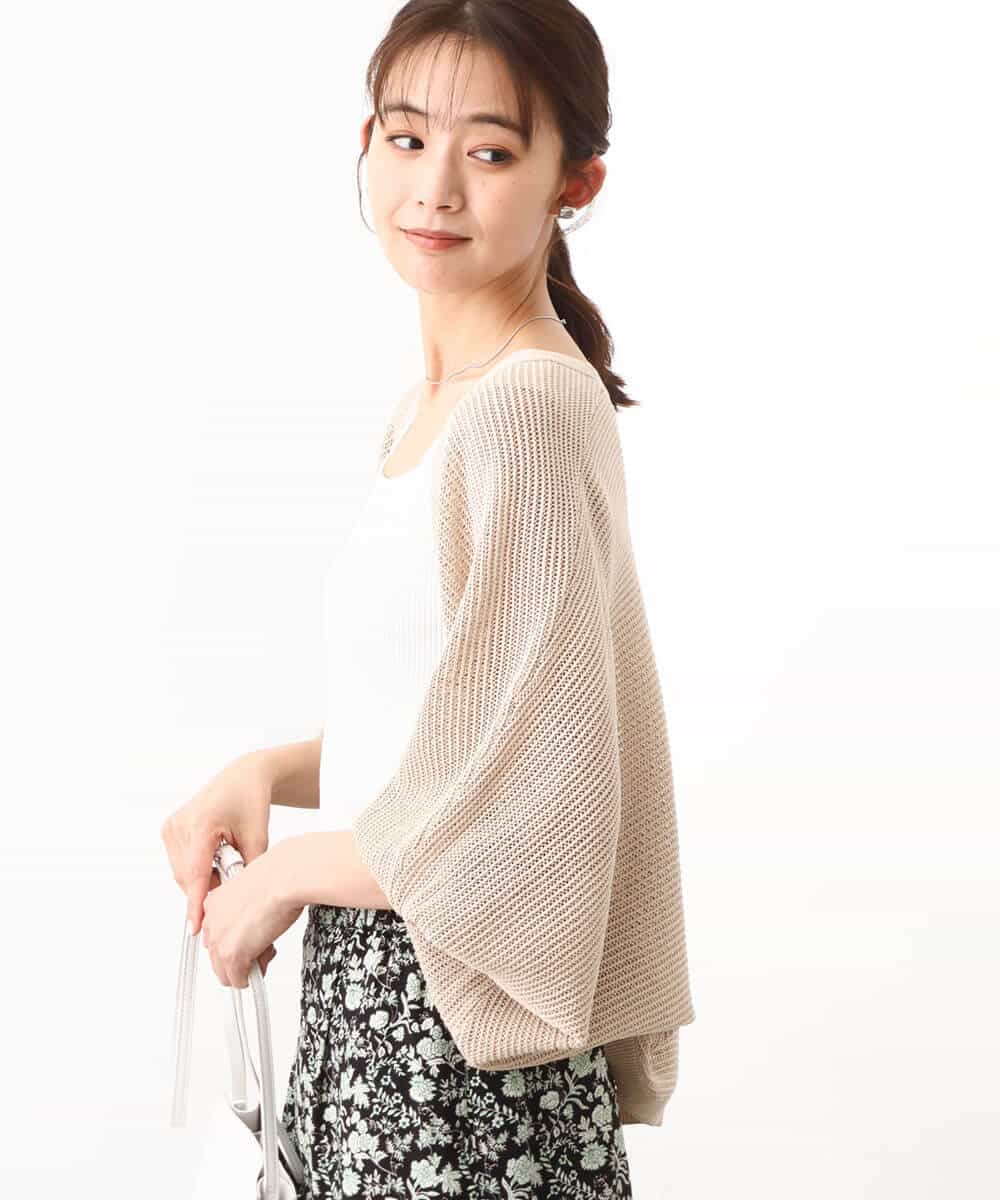 FKSHV60140 MK MICHEL KLEIN(MK ミッシェルクラン) レーシー編みモモンガニットカーディガン/洗える ベージュ