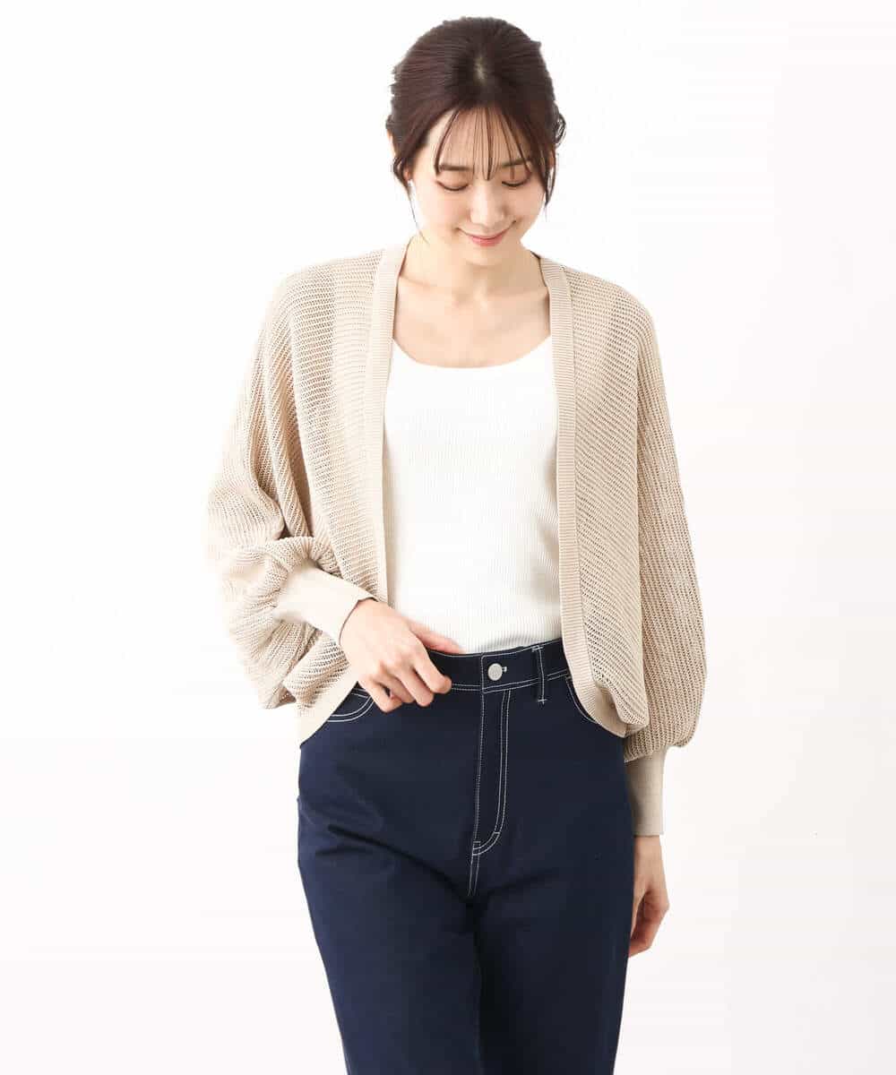 FKSHV60140 MK MICHEL KLEIN(MK ミッシェルクラン) レーシー編みモモンガニットカーディガン/洗える ベージュ