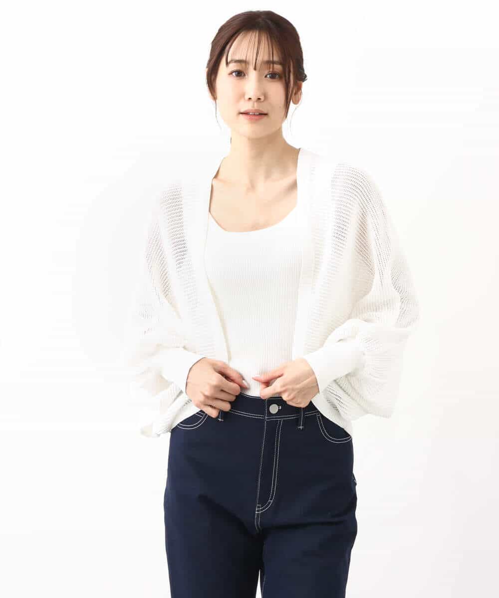 FKSHV60140 MK MICHEL KLEIN(MK ミッシェルクラン) レーシー編みモモンガニットカーディガン/洗える ベージュ