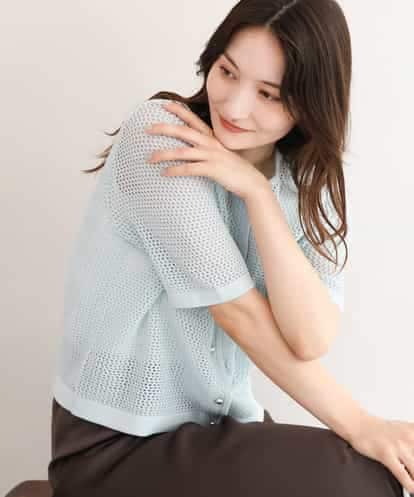 FKSID70140 MK MICHEL KLEIN [洗える]メッシュ編み半袖ジャケットライクニット