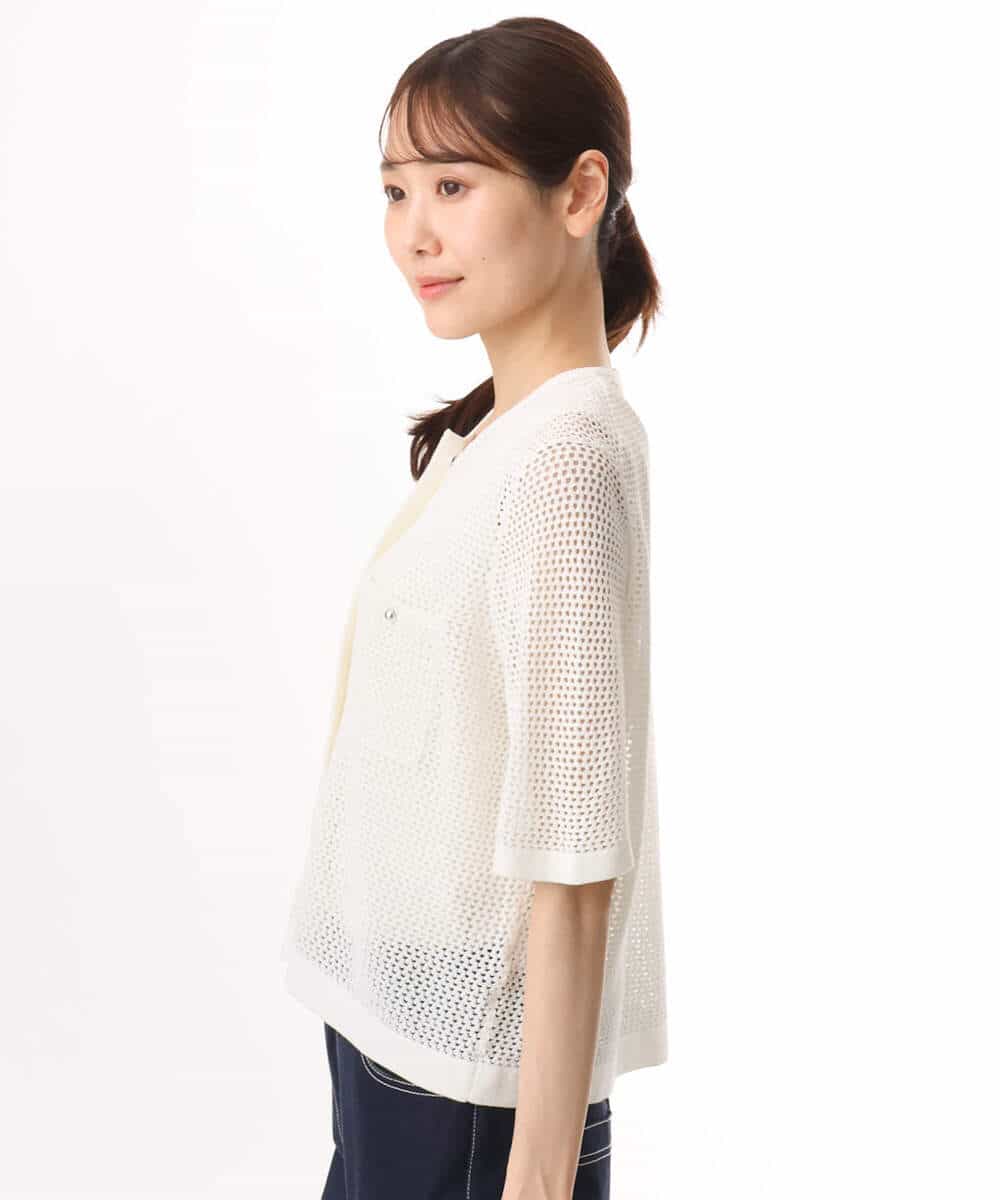 FKSID70140 MK MICHEL KLEIN(MK ミッシェルクラン) [洗える]メッシュ編み半袖ジャケットライクニット ホワイト