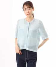 FKSID70140 MK MICHEL KLEIN(MK ミッシェルクラン) [洗える]メッシュ編み半袖ジャケットライクニット ホワイト